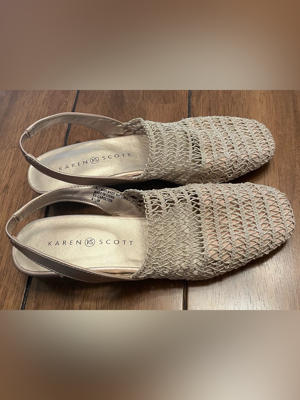 Karen Scott Carolton Metallic Beige Woven Slingback Sandals